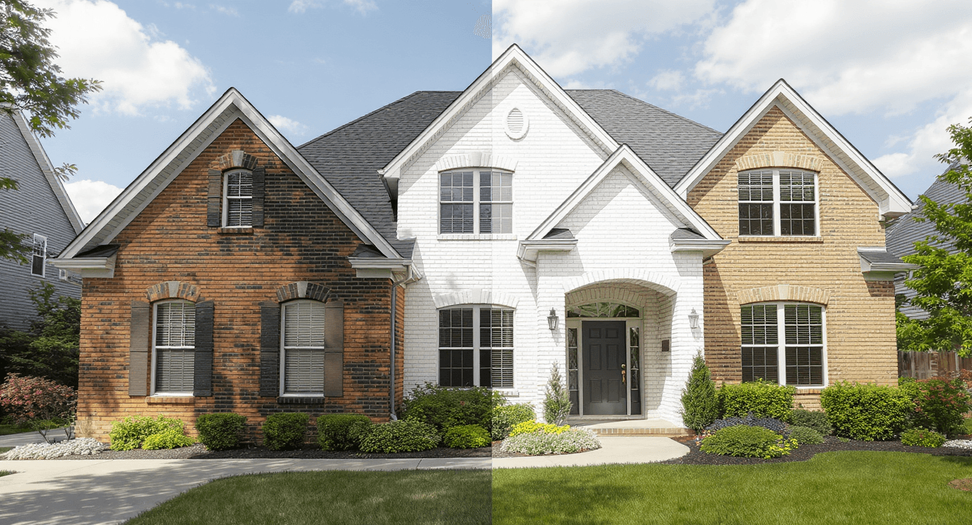 Exterior Render for Brick Decisions — ReimagineHome.ai Lets You Try Black Wash, Whitewash, or Natural First